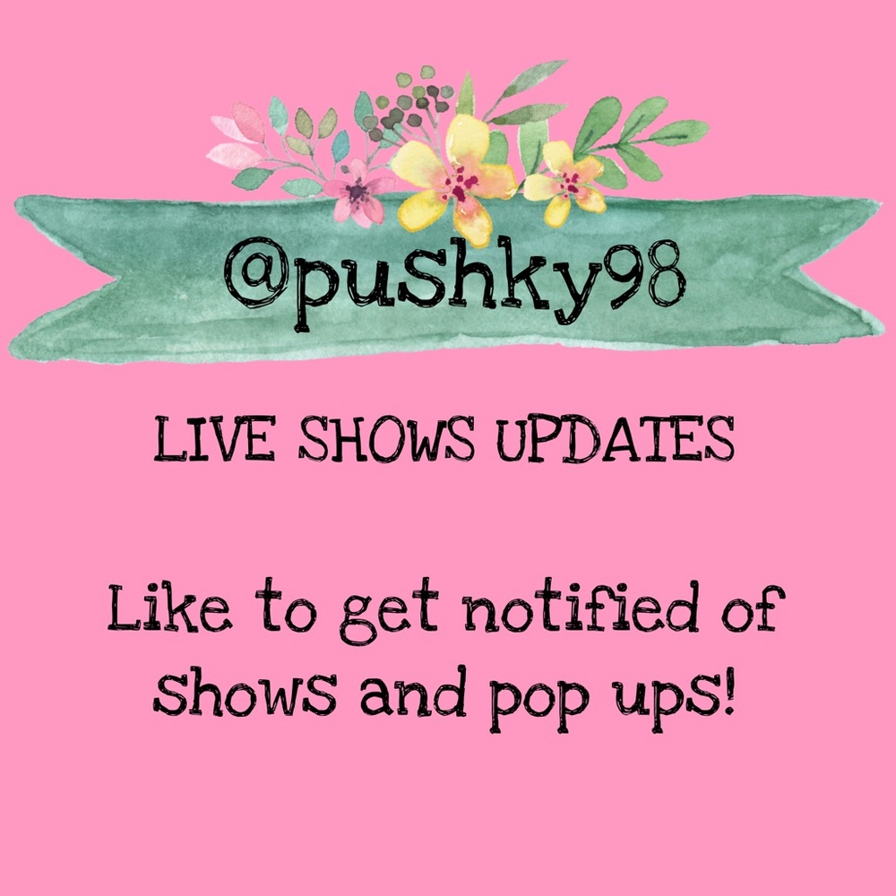 Like and follow to get notified of live shows and pop ups!